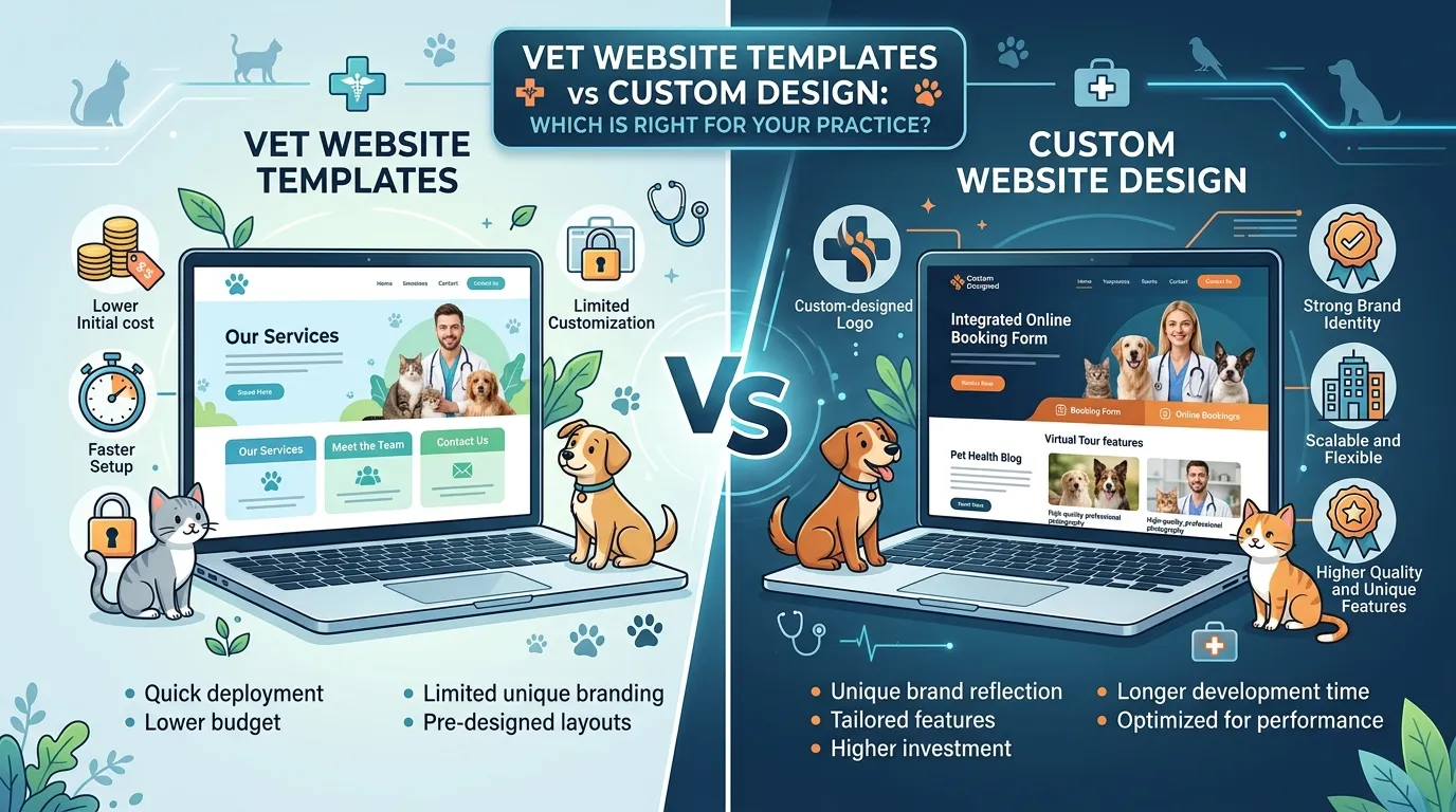 How to Choose the Right Vet Website Template vs. Custom Veterinary Web Design — And Why Most Clinics Choose Wrong